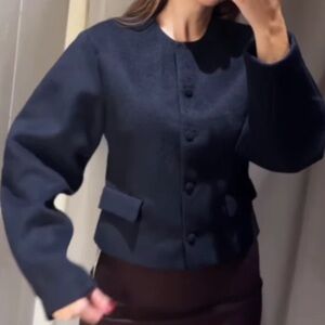 NWT ZARA NEW WOMAN SS25 NAVY BLUE BALLOON SLEEVE JACKET SZ XXL